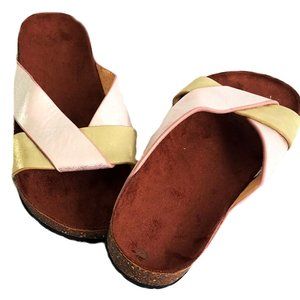 Cork Molded Footbed Color-Block Cross Strap Sandal